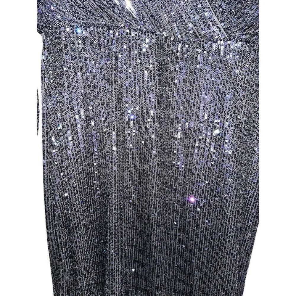 Eliza J Women's Cocktail Dress Size 8 Black Multi Sequined 3/4 Ballon Sleeve - Picture 6 of 8